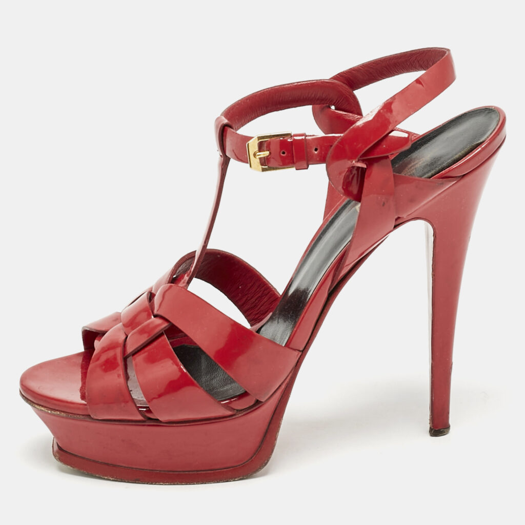 luxury-women-saint-laurent-paris-used-shoes-p1169128-009 Saint Laurent Red Patent Leather Tribute Platform Sandals Size 38.5