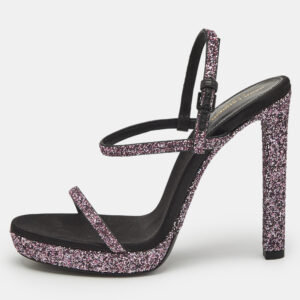 Saint Laurent Pink Glitter Hall Ankle Strap Sandals Size 38