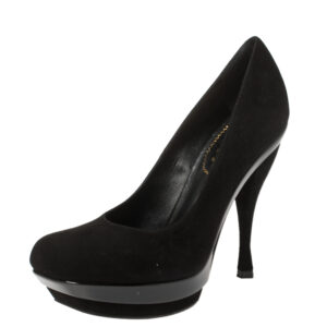 Saint Laurent Paris Black Suede Arya Platform Pumps Size 36
