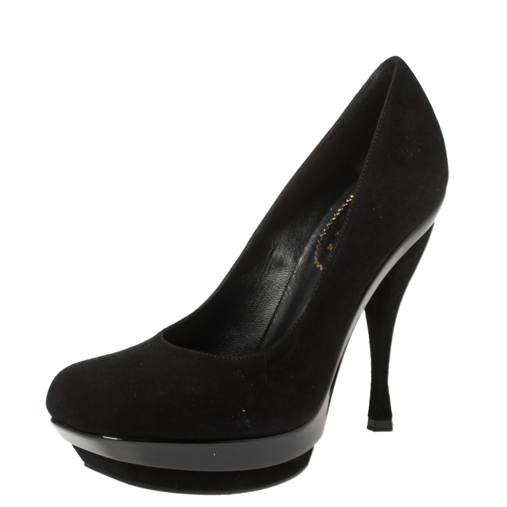luxury-women-saint-laurent-paris-used-shoes-p369126-008 Saint Laurent Paris Black Suede Arya Platform Pumps Size 36