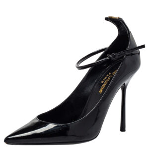 Saint Laurent Black Patent Leather Ankle Strap Pumps Size 35