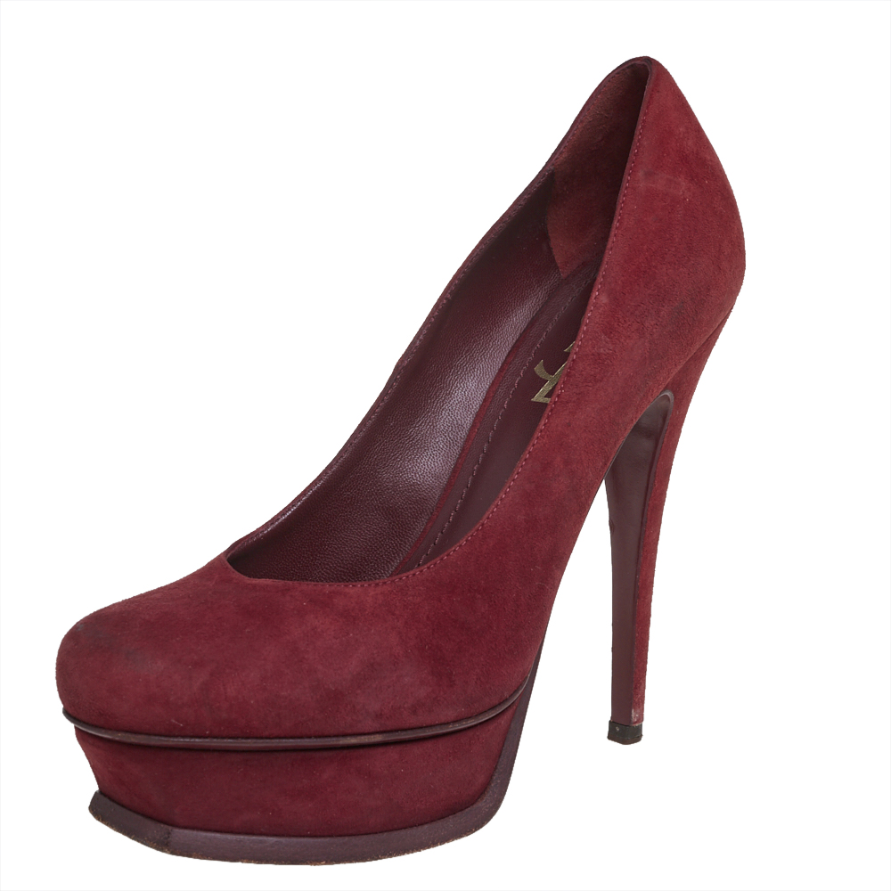 luxury-women-saint-laurent-paris-used-shoes-p403112-001 Saint Laurent Burgundy Suede Tribtoo Pumps Size 37