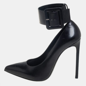 Saint Laurent Black Leather Escarpin Ankle Cuff Pumps Size 39