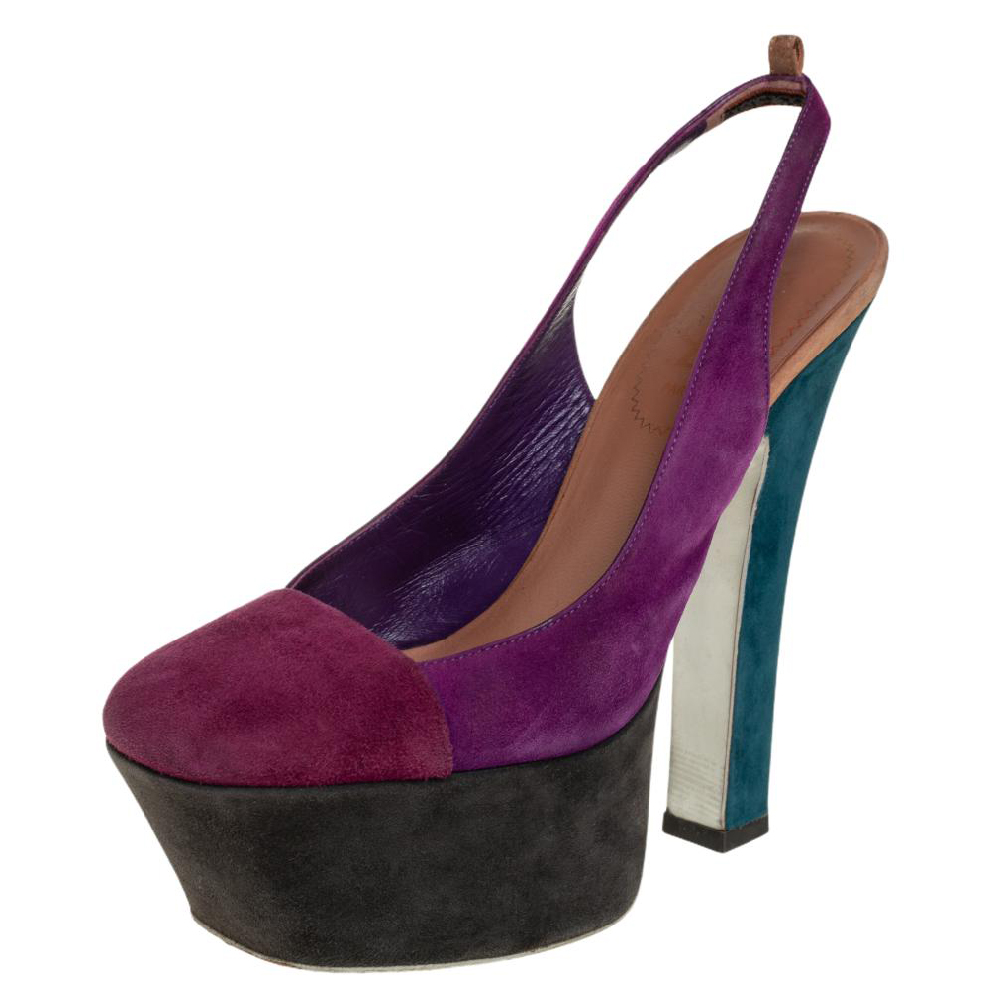 luxury-women-saint-laurent-paris-used-shoes-p458398-008 Saint Laurent Tri Color Suede Obsession Slingback Platform Sandals Size 36