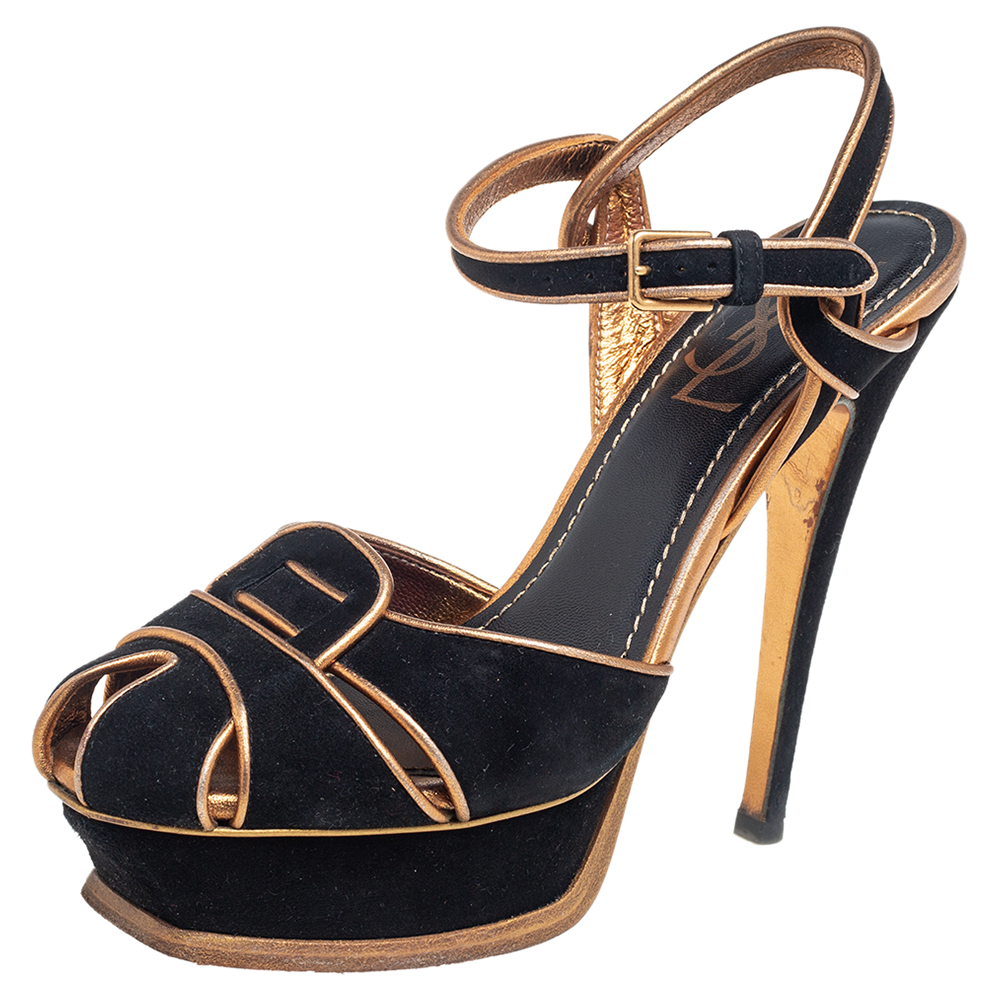 luxury-women-saint-laurent-paris-used-shoes-p536830-003-2 Saint Laurent Black Suede Leather Platform Ankle Strap Sandals Size 36