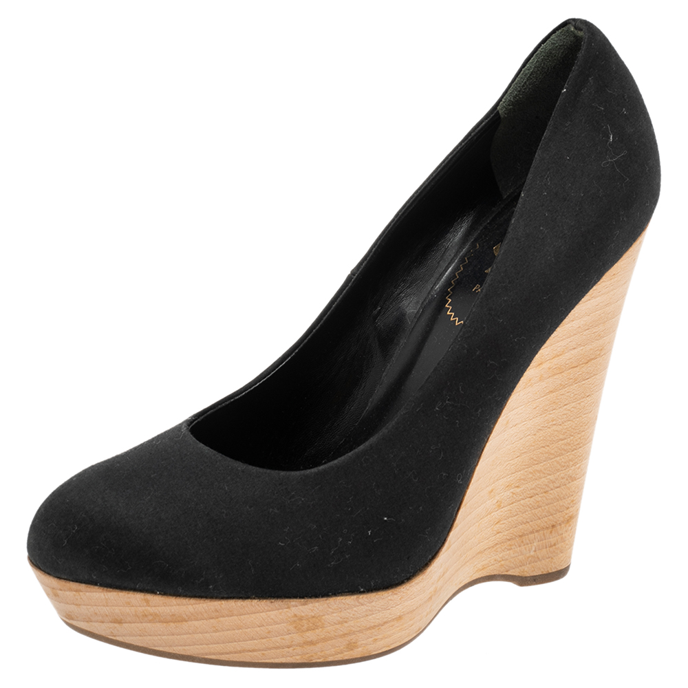 luxury-women-saint-laurent-paris-used-shoes-p555319-002-2 Saint Laurent Black Satin Maryna Wedge Pumps Size 40