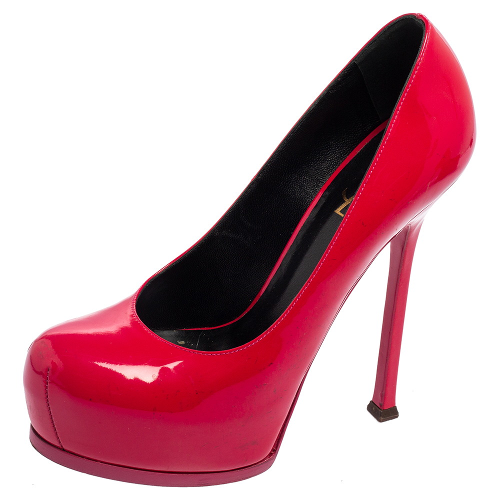 luxury-women-saint-laurent-paris-used-shoes-p556072-005-2 Saint Laurent Magenta Patent Leather Tribtoo Platform Pumps Size 38.5