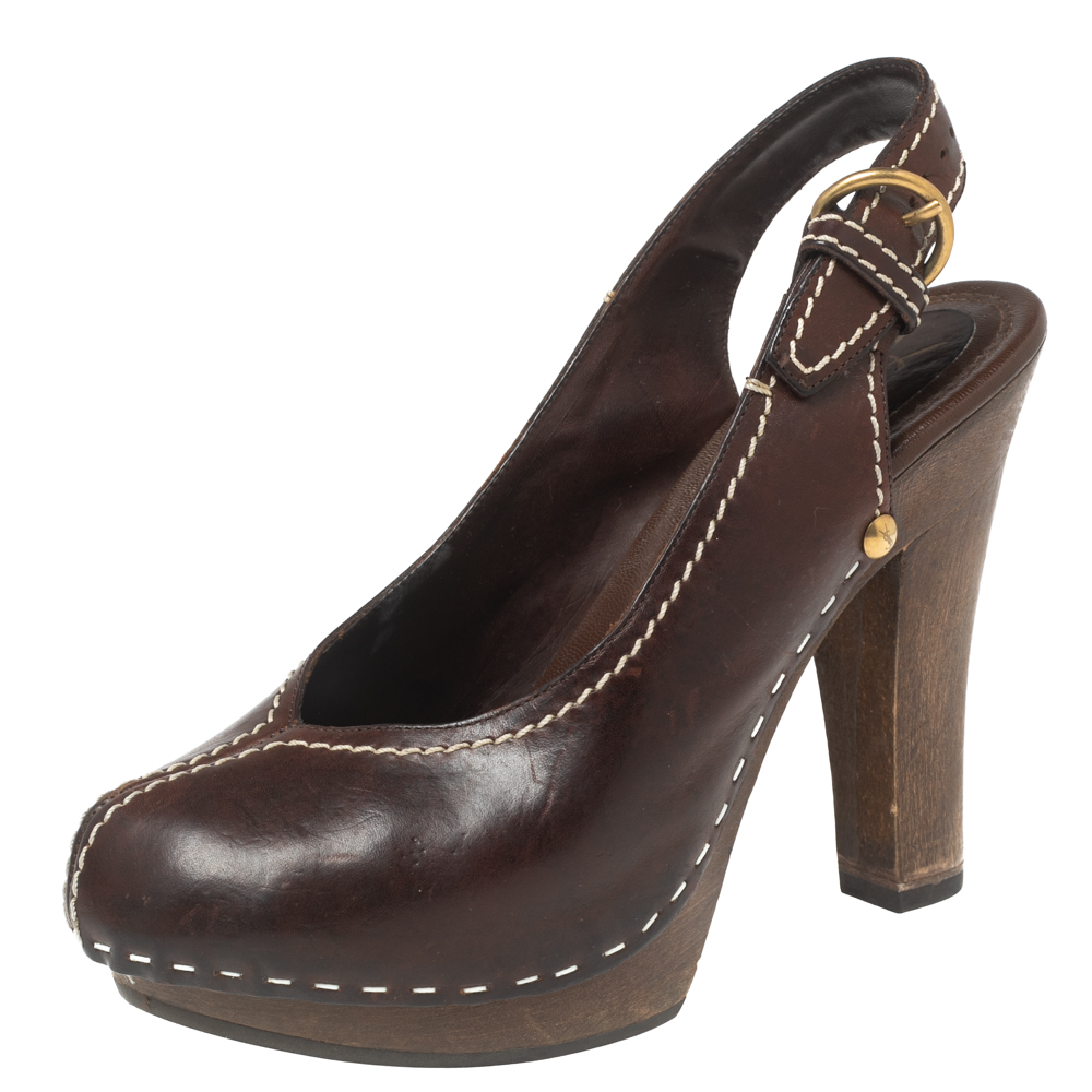 luxury-women-saint-laurent-paris-used-shoes-p592470-009-2 Saint Laurent Brown Leather Platform Slingback Sandals Size 36