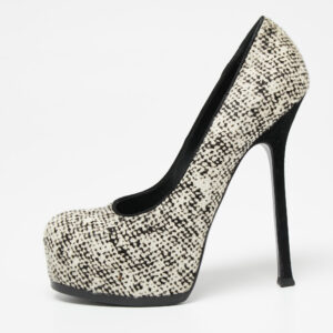 Saint Laurent  Cream/Black Calf Hair Tribtoo Platform Pumps Size 38.5