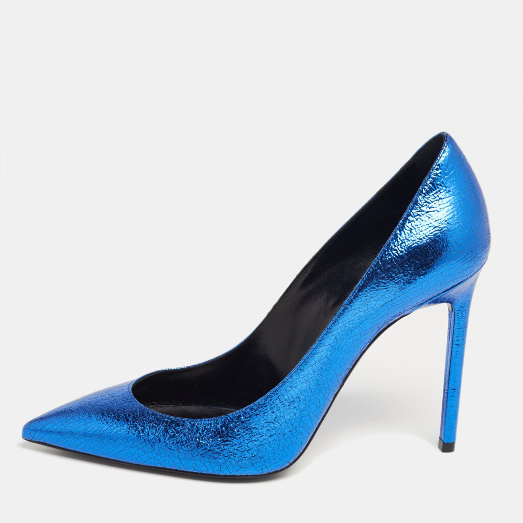 luxury-women-saint-laurent-paris-used-shoes-p630273-002-2 Saint Laurent Blue Leather Pointed Toe Pumps Size 39