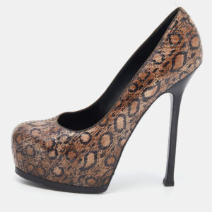Saint Laurent Beige Python Tribtoo Platform Pumps Size 38