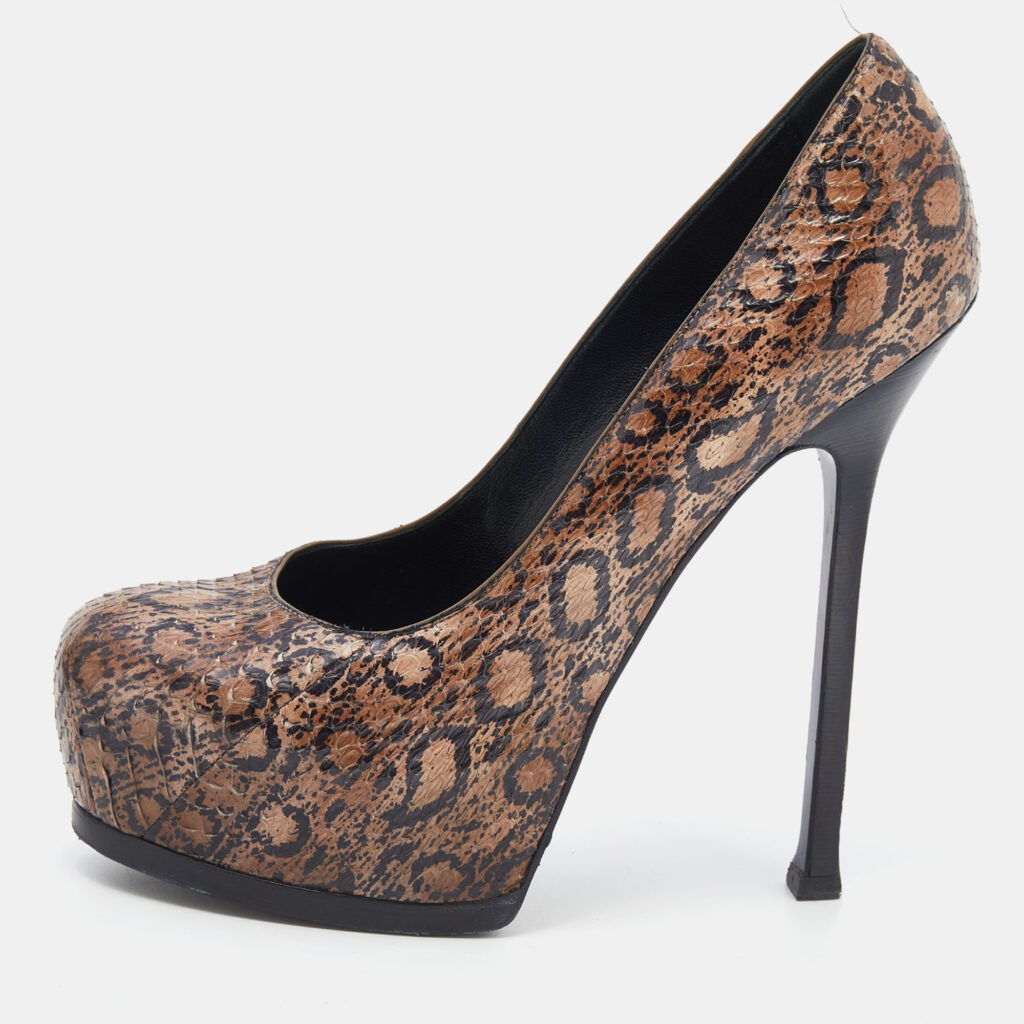 luxury-women-saint-laurent-paris-used-shoes-p636177-003-2 Saint Laurent Beige Python Tribtoo Platform Pumps Size 38