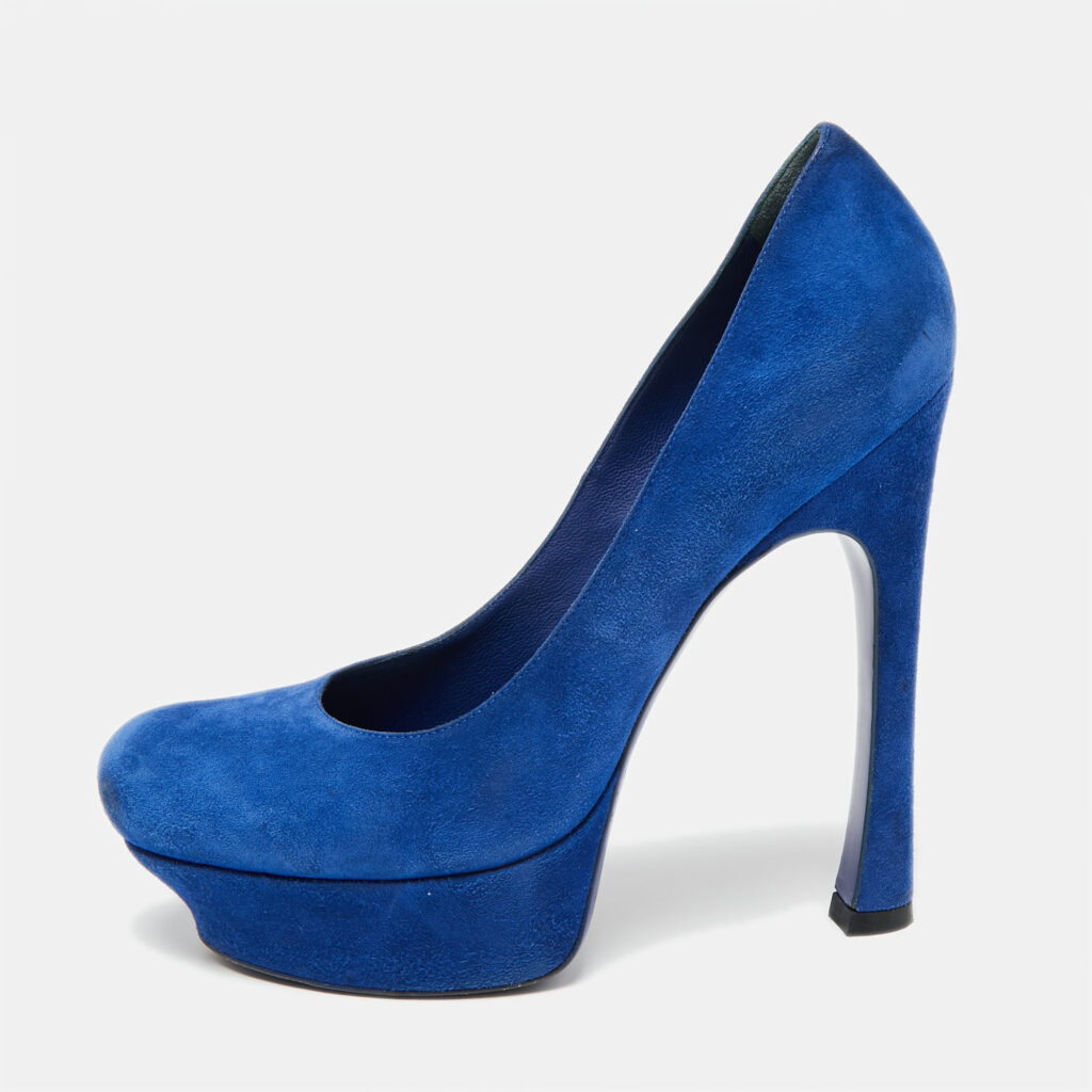 luxury-women-saint-laurent-paris-used-shoes-p642007-001-2 Saint Laurent Royal Blue Suede Palais Platform Pumps Size 39