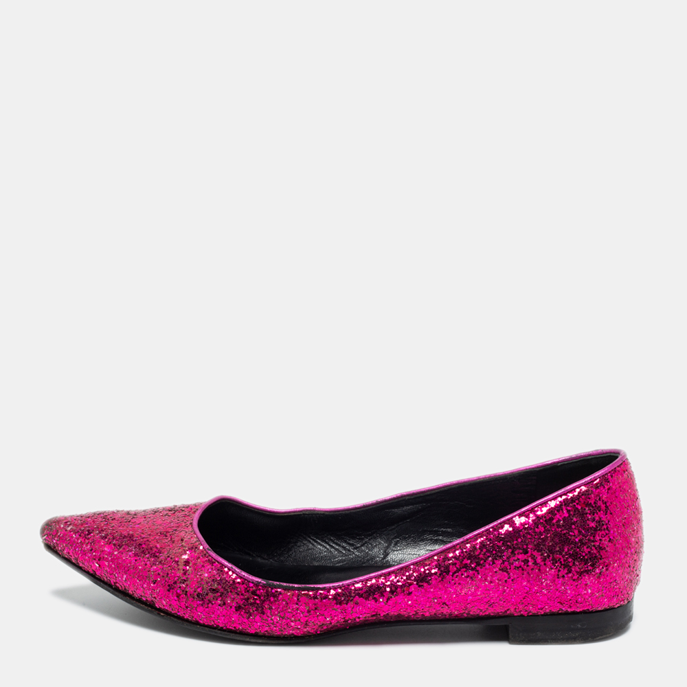 luxury-women-saint-laurent-paris-used-shoes-p670864-001-1 Saint Laurent Pink Glitter Ballet Flats Size 36.5