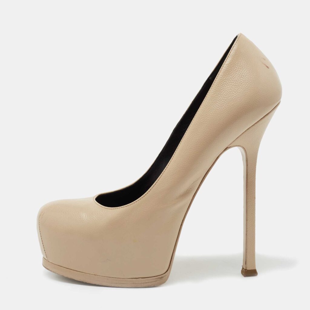 luxury-women-saint-laurent-paris-used-shoes-p721282-003 Saint Laurent Beige Leather Tribtoo Platform Pumps Size 38