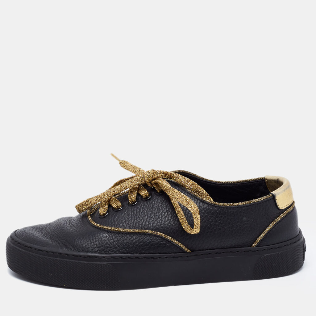 luxury-women-saint-laurent-paris-used-shoes-p734235-003 Saint Laurent Black Leather Low Top Sneakers Size 36