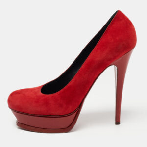 Saint Laurent Red Suede Platform Pumps Size 40.5