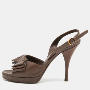 Saint Laurent Brown Leather Y-Bow Platform Sandals Size 37.5