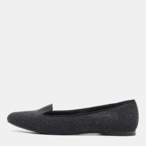 Yves Saint Laurent Black Glitter Suede Ballet Flats Size 37.5