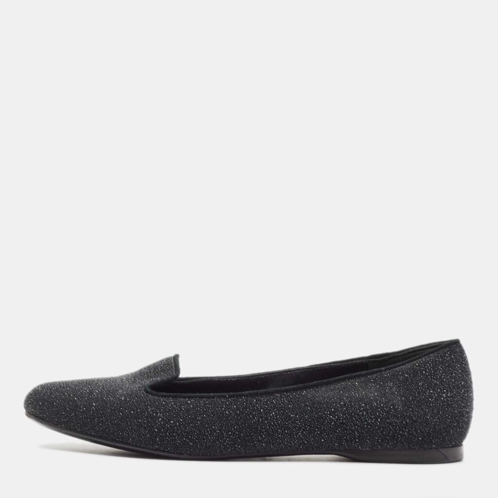 luxury-women-saint-laurent-paris-used-shoes-p907658-003 Yves Saint Laurent Black Glitter Suede Ballet Flats Size 37.5