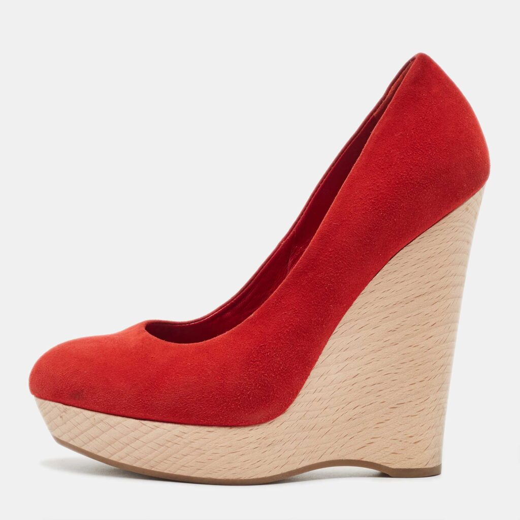luxury-women-saint-laurent-paris-used-shoes-p922367-001 Saint Laurent Red Suede Wadge Sandals Size 35
