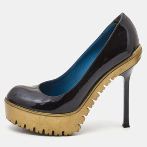 Saint Laurent Black Patent Leather Platform Round Toe Pumps Size 36