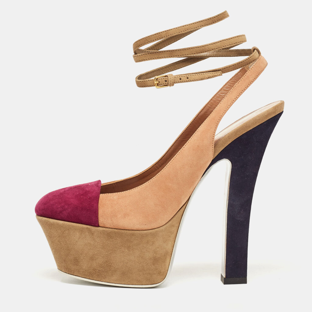 luxury-women-saint-laurent-paris-used-shoes-p929992-010 Yves Saint Laurent Multicolor Suede Ankle Strap Pumps Size 37