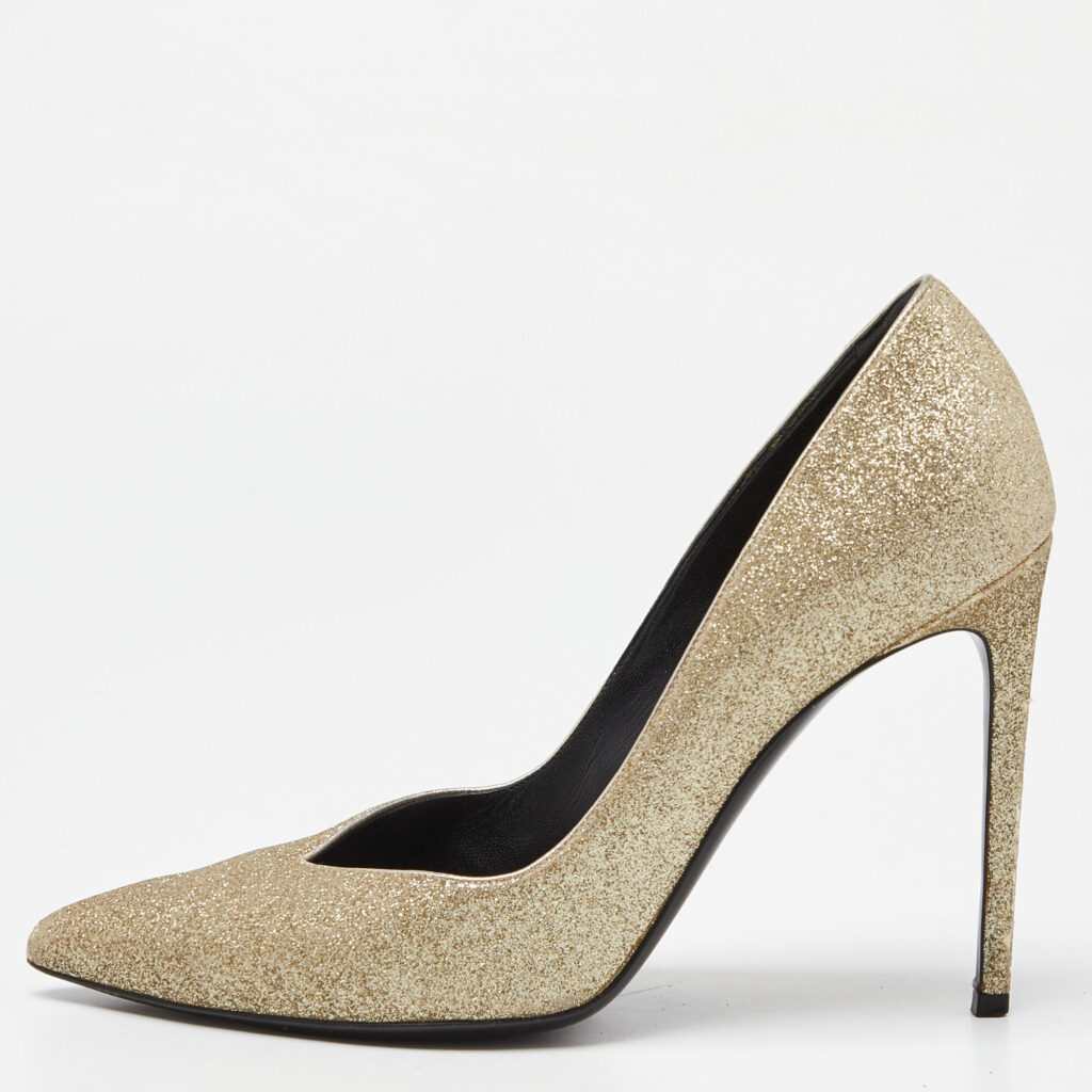 luxury-women-saint-laurent-paris-used-shoes-p992860-009 Saint Laurent Gold Glitter Pointed Toe Pumps Size 40