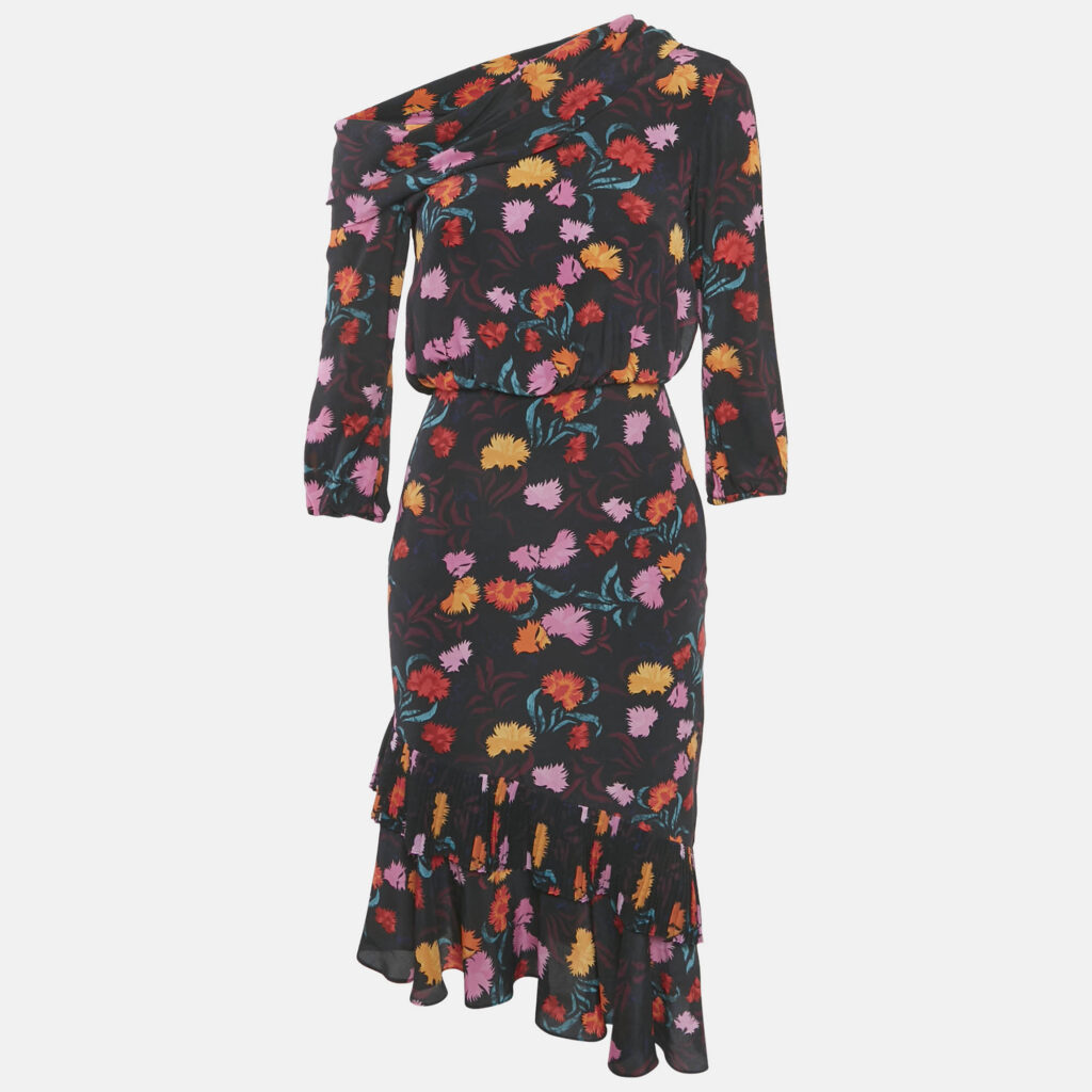 luxury-women-saloni-used-clothes-p1162893-001 Saloni Silk Ruffled Asymmetric Midi Dress S