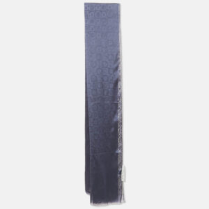 Salvatore Ferragamo Navy Blue Ganchini Silk Jacquard Lightweight Scarf