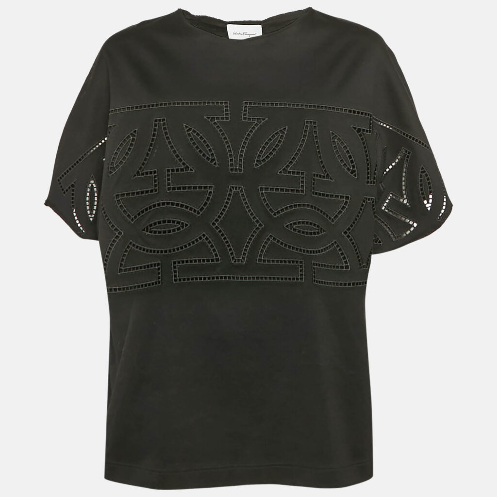 luxury-women-salvatore-ferragamo-new-clothes-p1124847-001 Salvatore Ferragamo Black Jersey Cut-Out Detail Top L