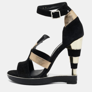 Salvatore Ferragamo Black Leather and Python Leather Lexus Ankle Strap Sandals Size 39