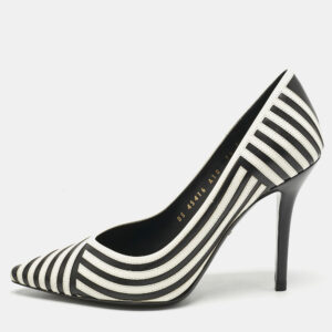 Salvatore Ferragamo Black/White Leather Susi Graph Pumps Size 38