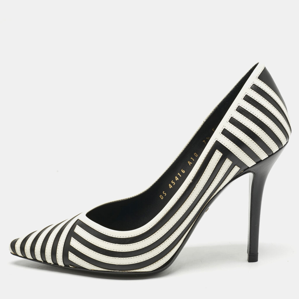 luxury-women-salvatore-ferragamo-new-shoes-p1159941-003 Salvatore Ferragamo Black/White Leather Susi Graph Pumps Size 38