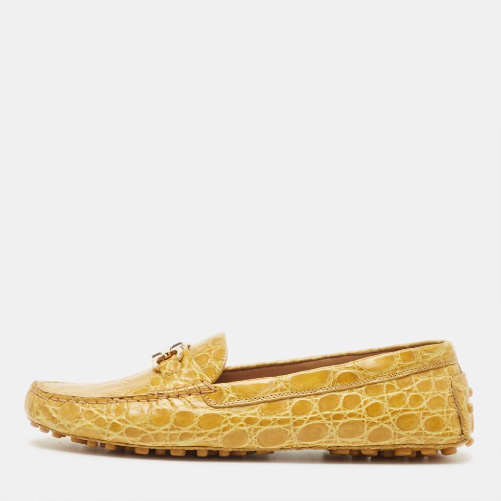 luxury-women-salvatore-ferragamo-new-shoes-p858213-003 Salvatore Ferragamo Yellow Crocodile Vera Loafers Size 40.5
