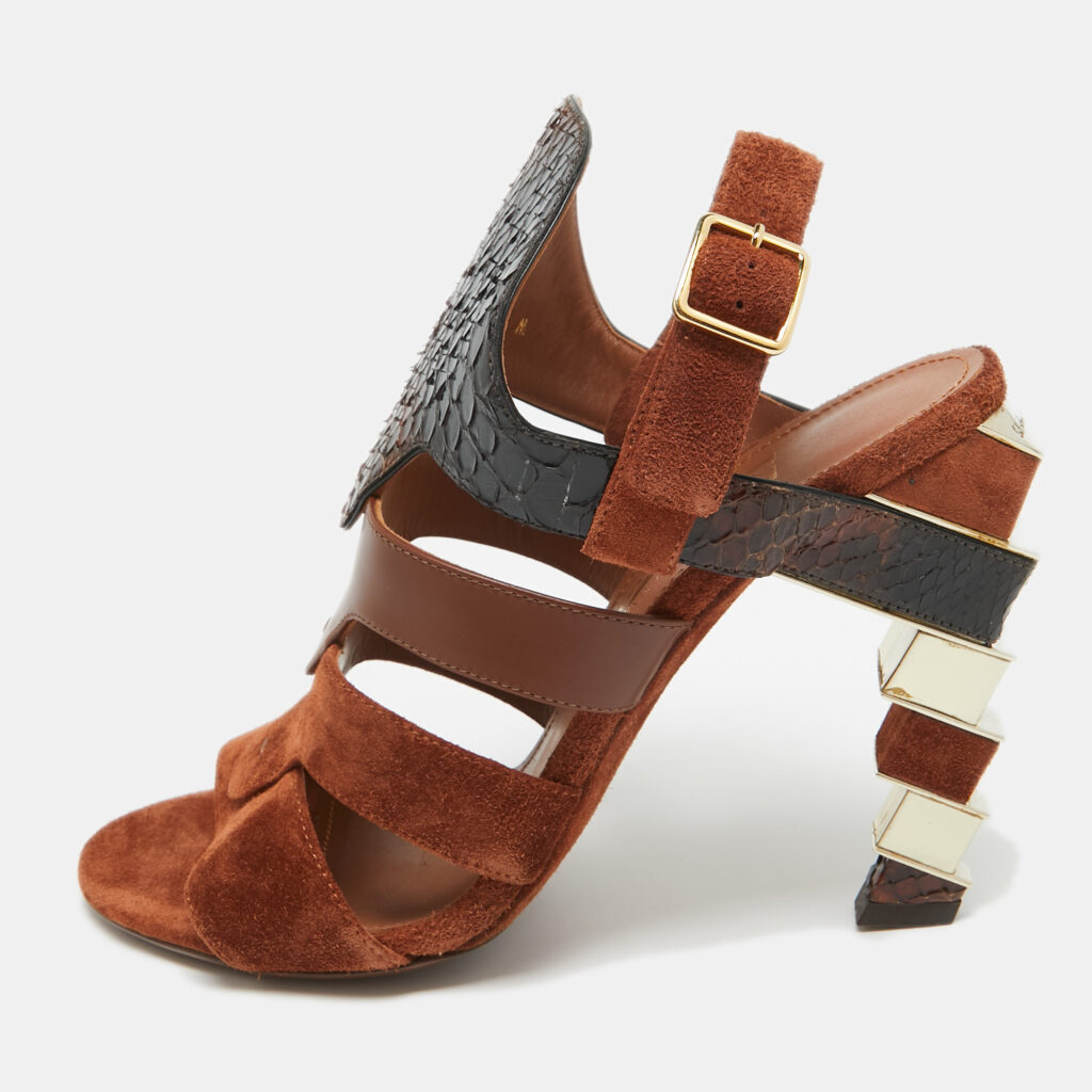 luxury-women-salvatore-ferragamo-new-shoes-p954623-001 Salvatore Ferragamo Brown Suede and Python Laos Slingback Sandals Size 37.5
