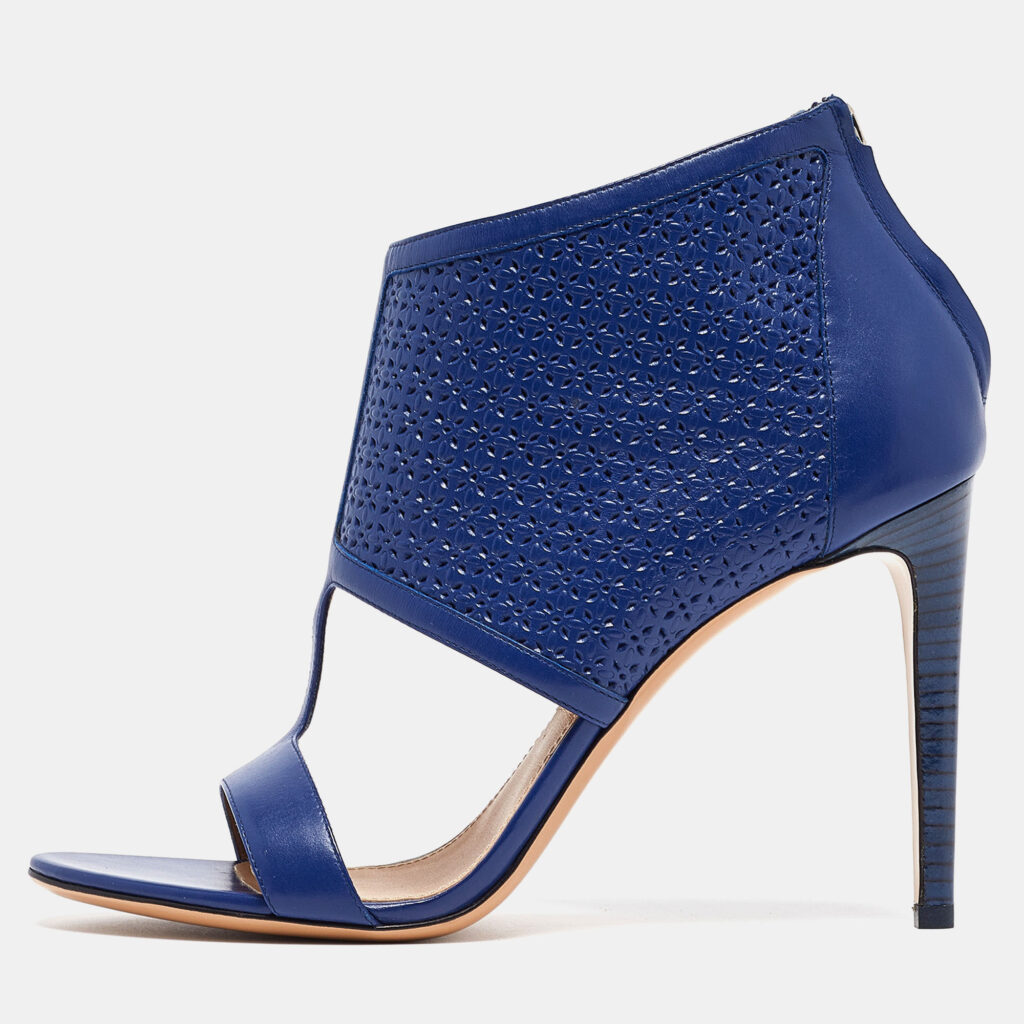 luxury-women-salvatore-ferragamo-new-shoes-p960485-005 Salvatore Ferragamo Blue Perforated Leather Pacella Open-Toe Booties Size 40