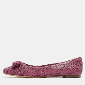 Salvatore Ferragamo Pink Leather Lasercut vara Ballet Flats Size 40.5
