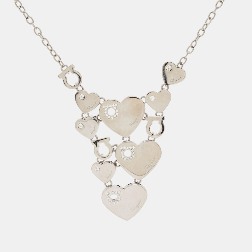 luxury-women-salvatore-ferragamo-used-accessories-p1124863-002 Salvatore Ferragamo Hearts Crystals Silver Tone Necklace