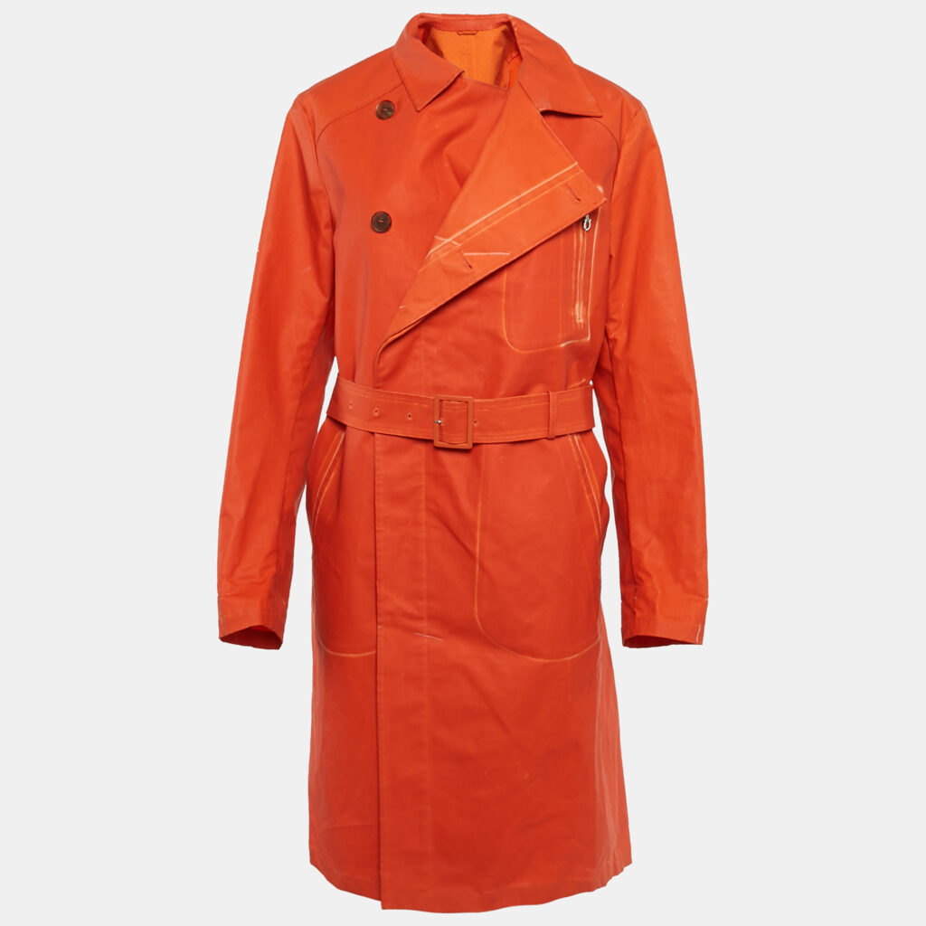 luxury-women-salvatore-ferragamo-used-clothes-p1113635-012 Salvatore Ferragamo Orange Coated Cotton Belted Coat XL