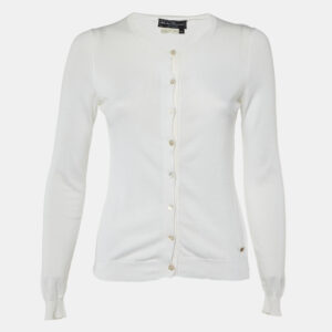 Salvatore Ferragamo Ivory Cotton Knit Button Front Cardigan XS