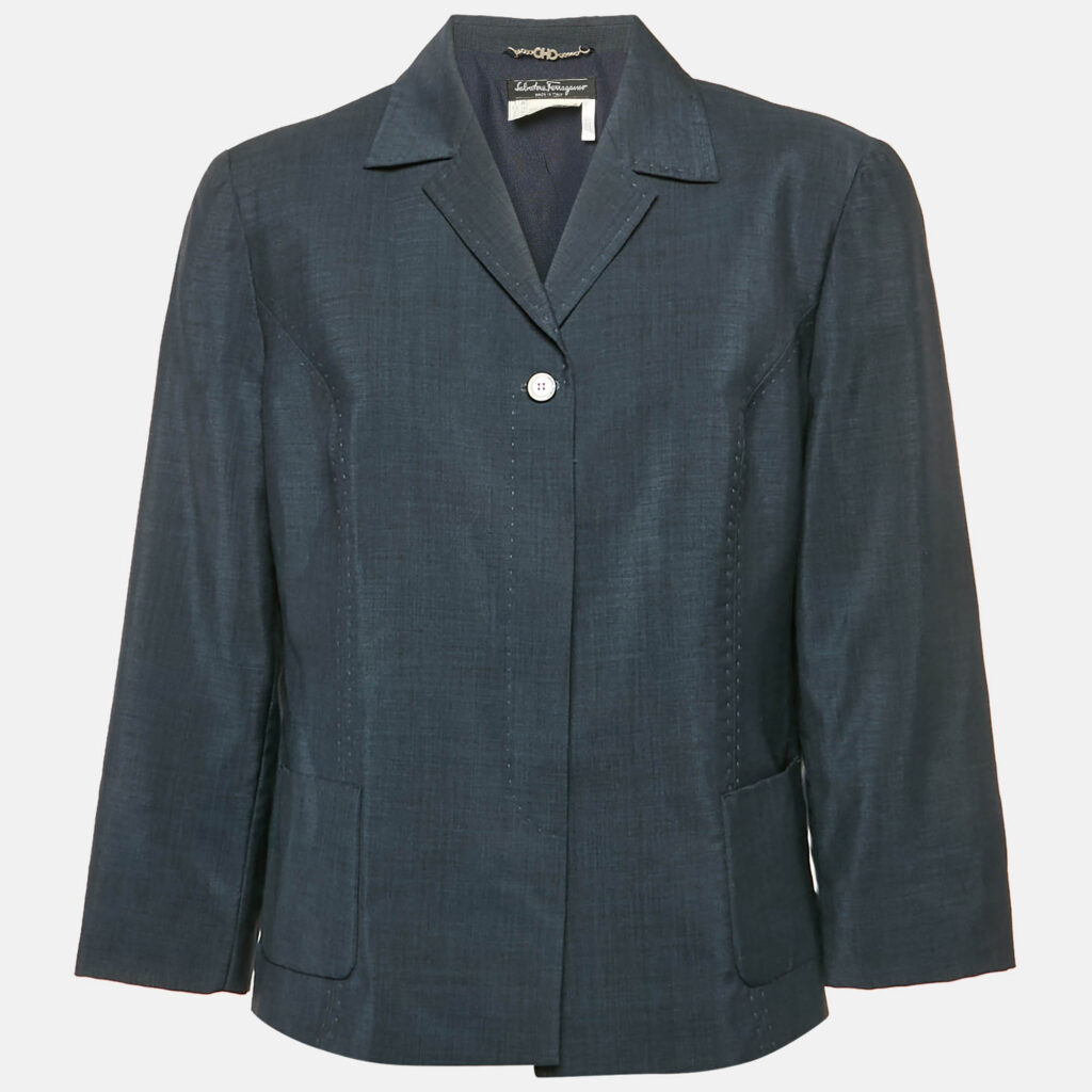 Salvatore Ferragamo Vintage Navy Blue Wool Blazer XL