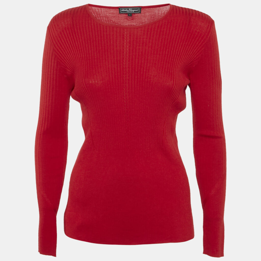 Salvatore Ferragamo Red Cashmere & Silk Knit Jumper L