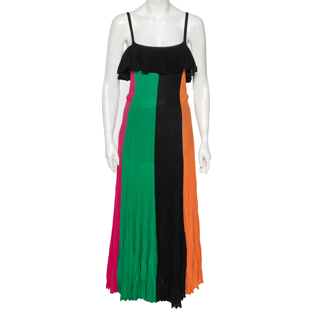 luxury-women-salvatore-ferragamo-used-clothes-p607076-004-2 Salvatore Ferragamo Multicolor Pleated Knit Maxi Dress S