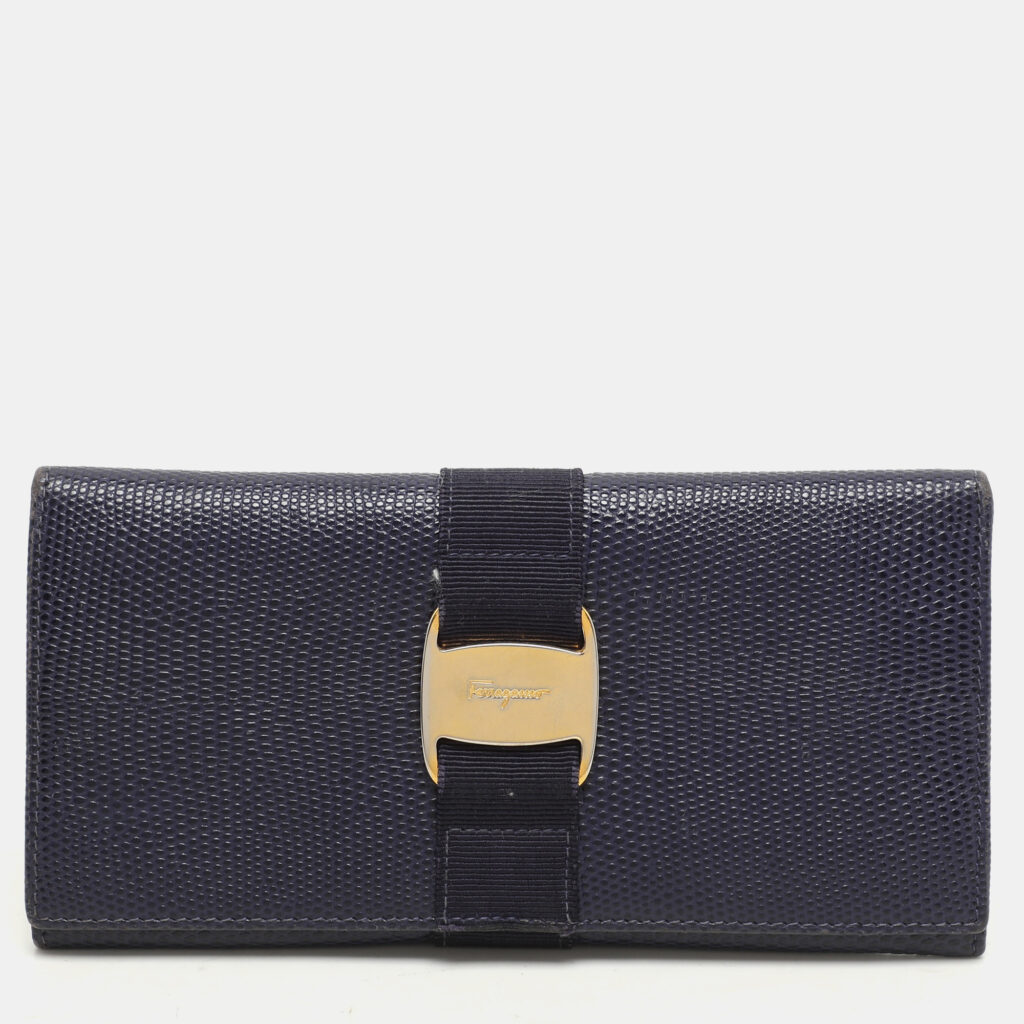 luxury-women-salvatore-ferragamo-used-handbags-p1148454-004.jpg Salvatore Ferragamo Indigo Lizard Leather Vara Bow Continental Wallet