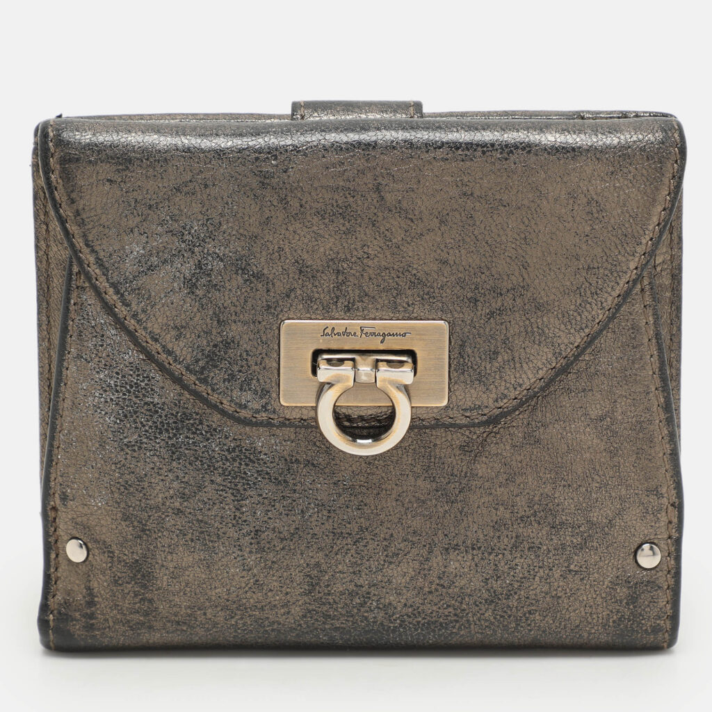 Salvatore Ferragamo Metallic Leather Classic Mediterraneo French Wallet
