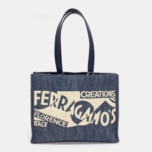 Salvatore Ferragamo Navy Blue Denim denim logo tote and shoulder bag large