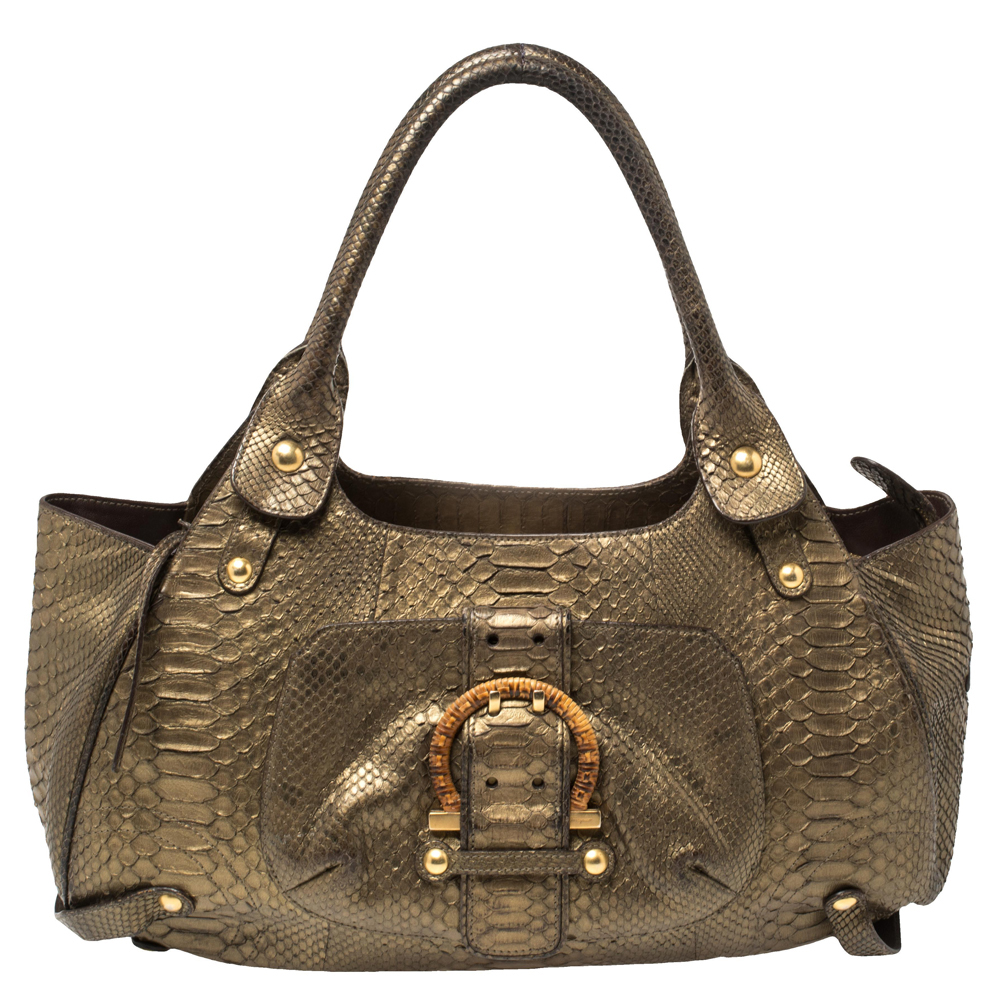 luxury-women-salvatore-ferragamo-used-handbags-p404275-003 Salvatore Ferragamo Gold Python Shoulder Bag