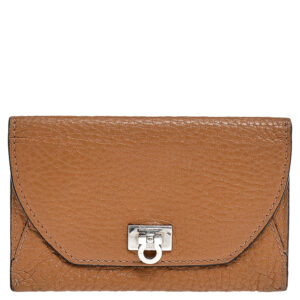 Salvatore Ferragamo Brown Leather Gancio Flap Card Holder