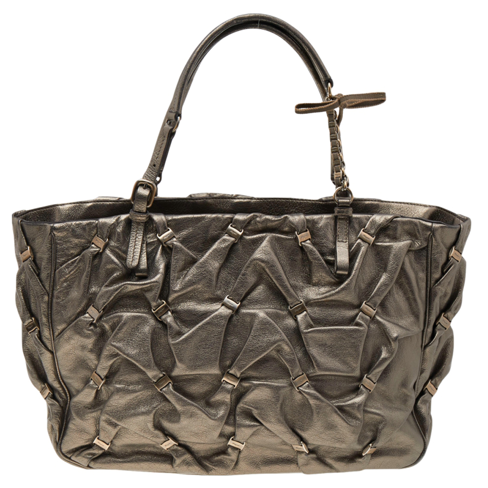 luxury-women-salvatore-ferragamo-used-handbags-p554939-006-1 Salvatore Ferragamo Metallic Olive Leather Tote